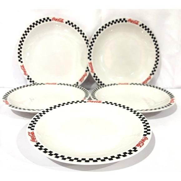 Vintage Coca Cola Red/Black/White Checkered 7 1/2” Plate 2002 Gibson Set Of 5 - Picture 1 of 7